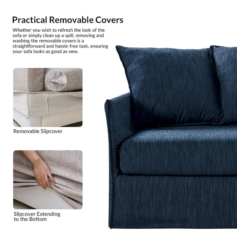 Gray 3-Seater Slipcovered Sofa with Removable Cushions