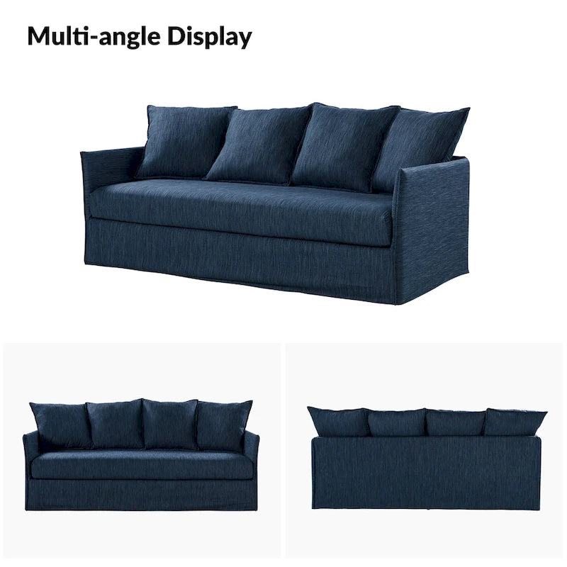 Gray 3-Seater Slipcovered Sofa with Removable Cushions