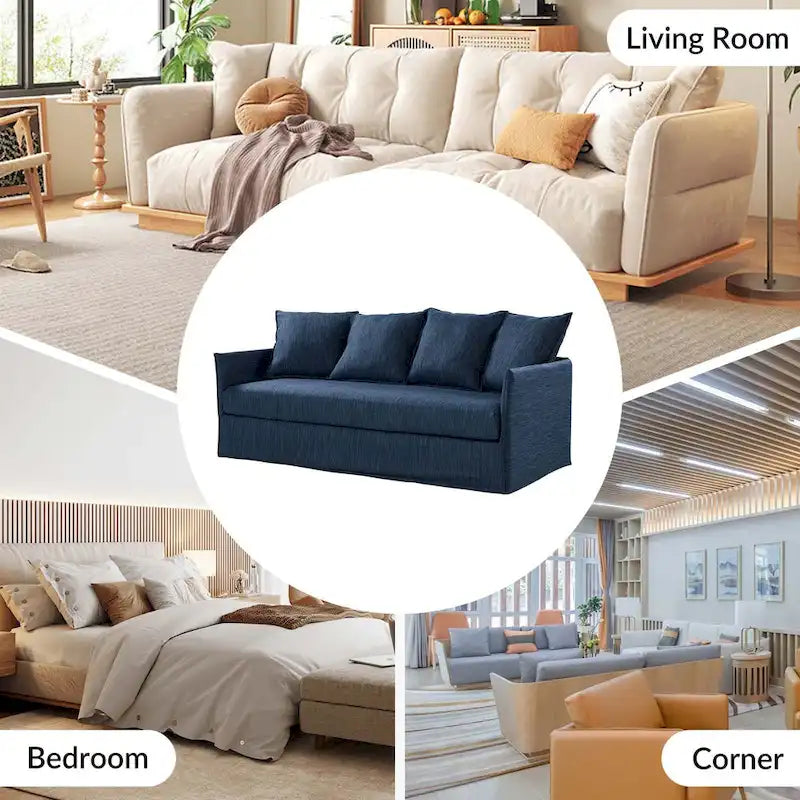 Gray 3-Seater Slipcovered Sofa with Removable Cushions-10