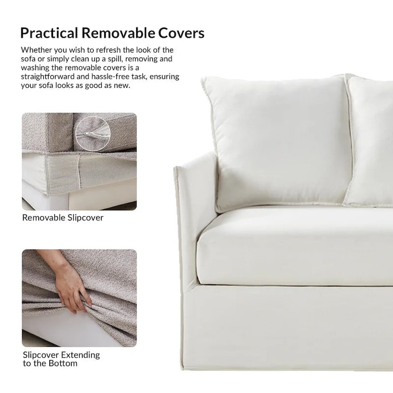 Gray 3-Seater Slipcovered Sofa with Removable Cushions-16