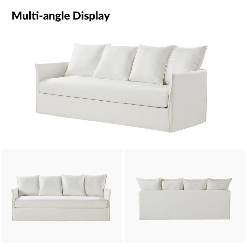 Gray 3-Seater Slipcovered Sofa with Removable Cushions