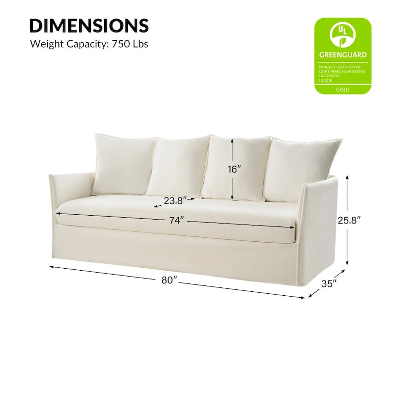 Gray 3-Seater Slipcovered Sofa with Removable Cushions