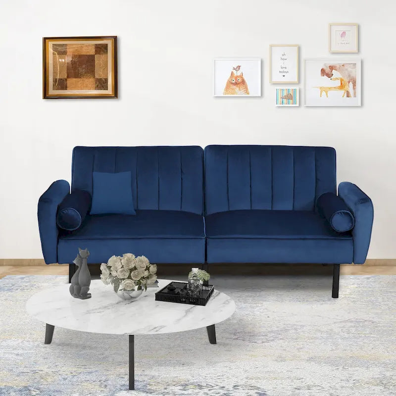 Velvet Futon Sofa Bed Convertible Sofa Couch with Adjustable Backrest, Daybed Guest Bed for Living Room - 2-Person-15
