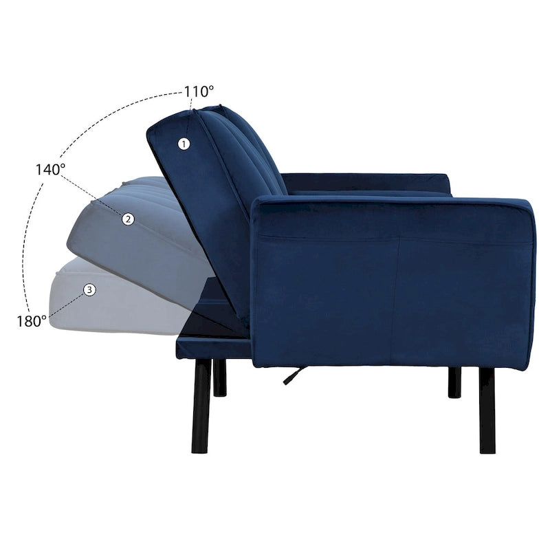 Velvet Futon Sofa Bed Convertible Sofa Couch with Adjustable Backrest, Daybed Guest Bed for Living Room - 2-Person-18