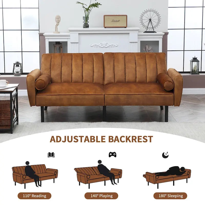 Velvet Futon Sofa Bed Convertible Sofa Couch with Adjustable Backrest, Daybed Guest Bed for Living Room - 2-Person-26