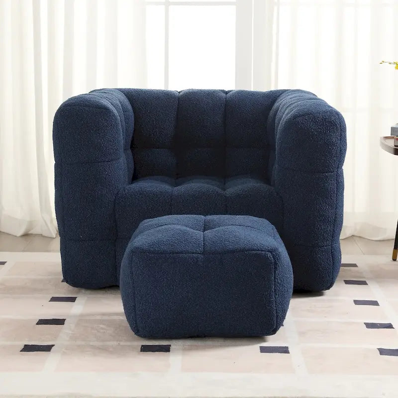 Boucle Upholstered Tufted Modern Single Side Sofa Chair with Ottoman-37