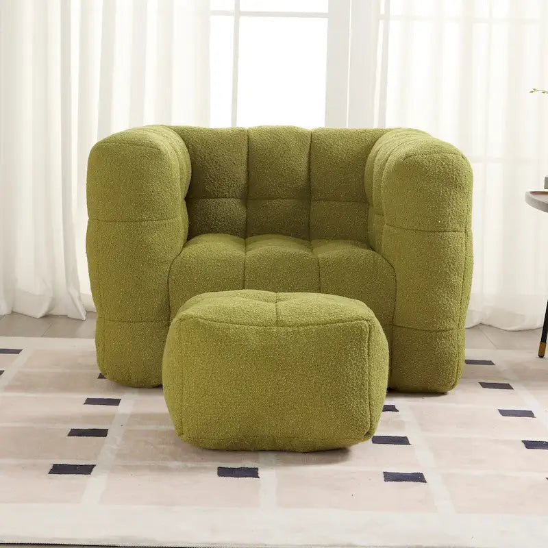 Boucle Upholstered Tufted Modern Single Side Sofa Chair with Ottoman