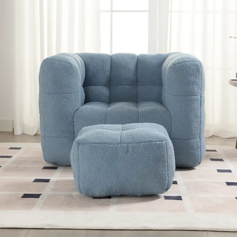 Boucle Upholstered Tufted Modern Single Side Sofa Chair with Ottoman-39