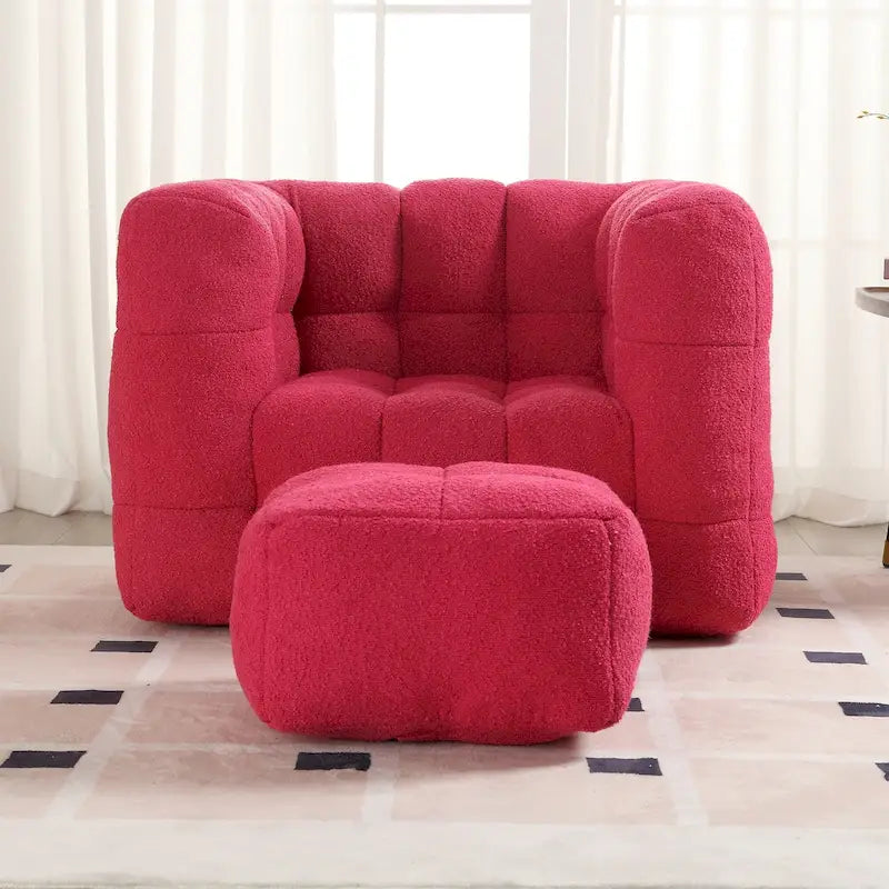 Boucle Upholstered Tufted Modern Single Side Sofa Chair with Ottoman-40