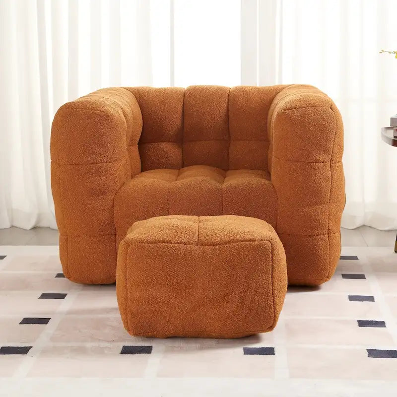 Boucle Upholstered Tufted Modern Single Side Sofa Chair with Ottoman