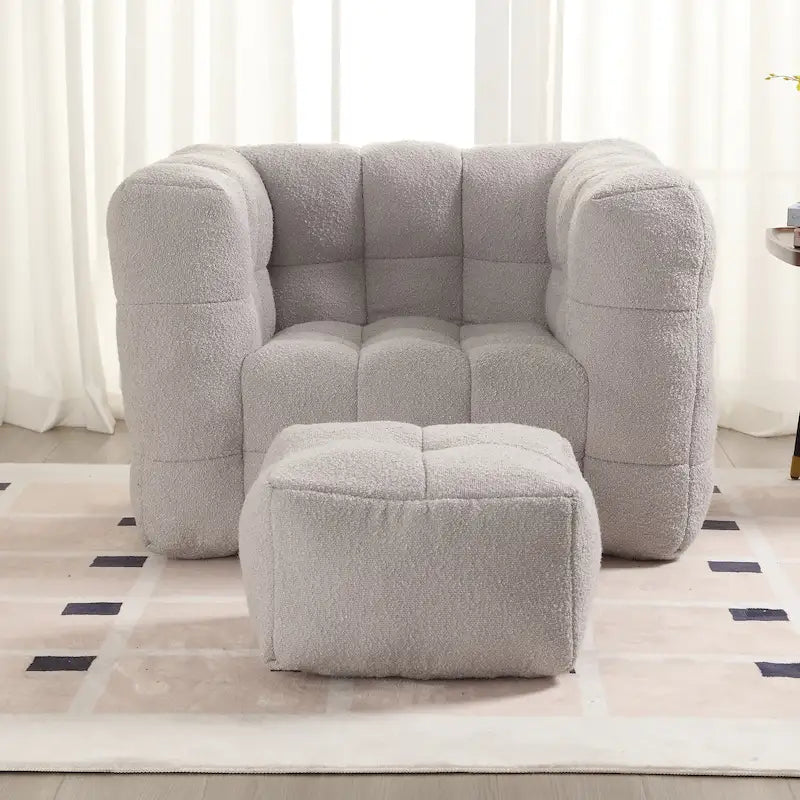 Boucle Upholstered Tufted Modern Single Side Sofa Chair with Ottoman