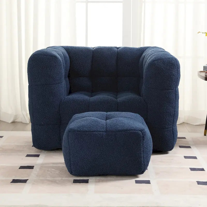 Boucle Upholstered Tufted Modern Single Side Sofa Chair with Ottoman