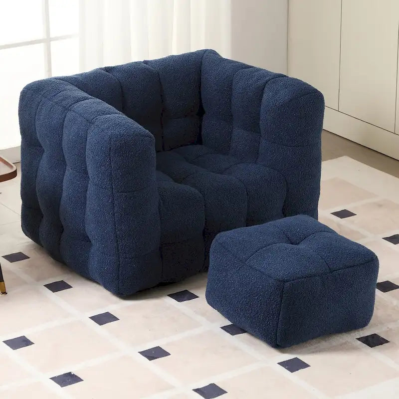 Boucle Upholstered Tufted Modern Single Side Sofa Chair with Ottoman