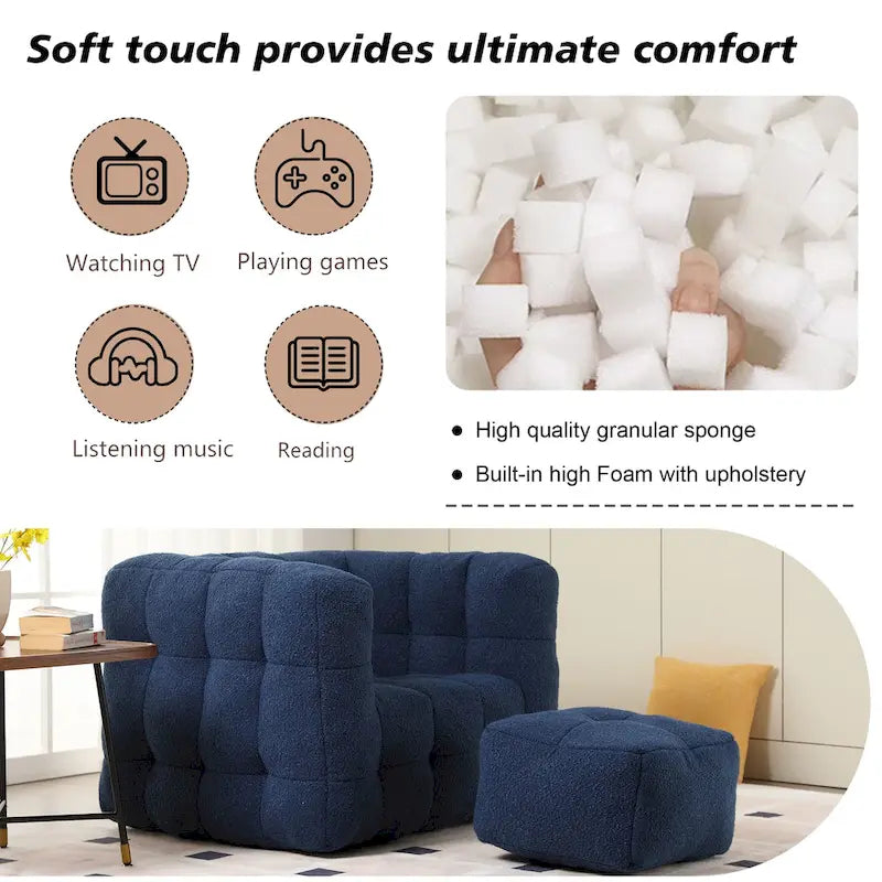 Boucle Upholstered Tufted Modern Single Side Sofa Chair with Ottoman-4
