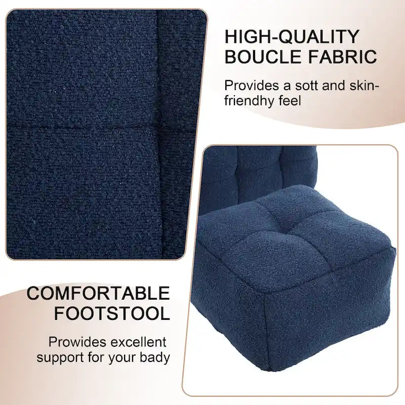 Boucle Upholstered Tufted Modern Single Side Sofa Chair with Ottoman