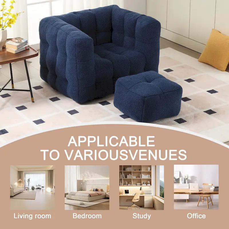 Boucle Upholstered Tufted Modern Single Side Sofa Chair with Ottoman-6