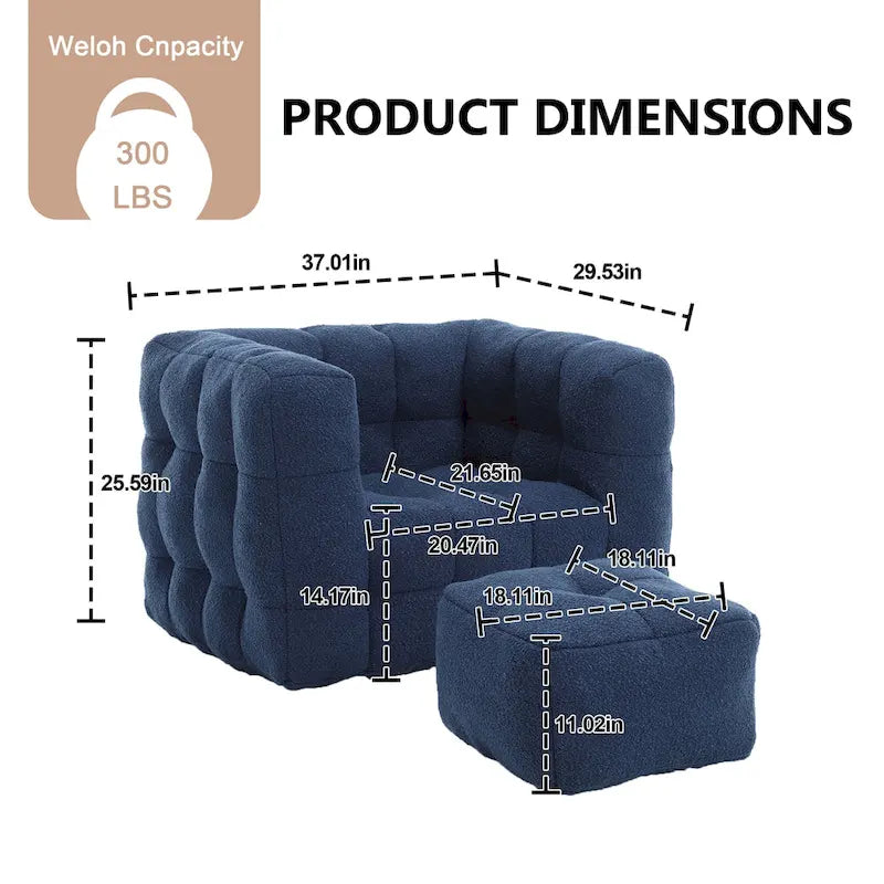 Boucle Upholstered Tufted Modern Single Side Sofa Chair with Ottoman-7