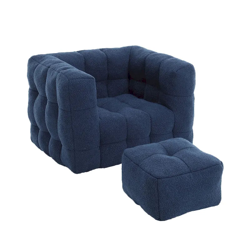 Boucle Upholstered Tufted Modern Single Side Sofa Chair with Ottoman-8