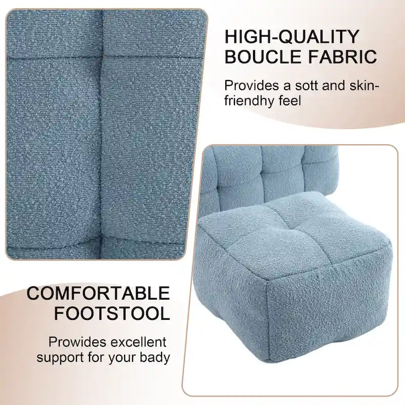 Boucle Upholstered Tufted Modern Single Side Sofa Chair with Ottoman-12