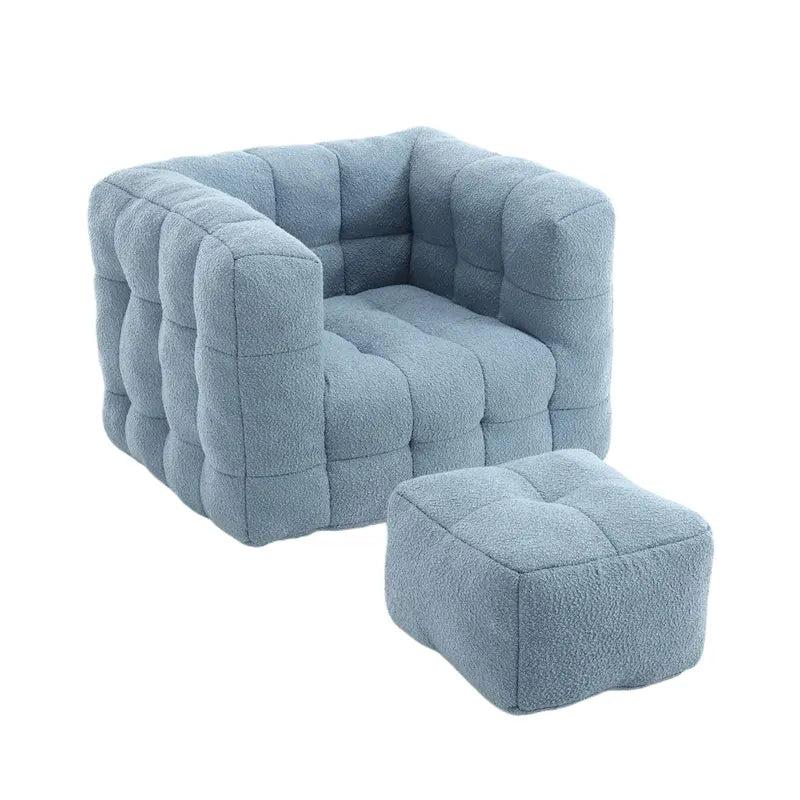 Boucle Upholstered Tufted Modern Single Side Sofa Chair with Ottoman-15