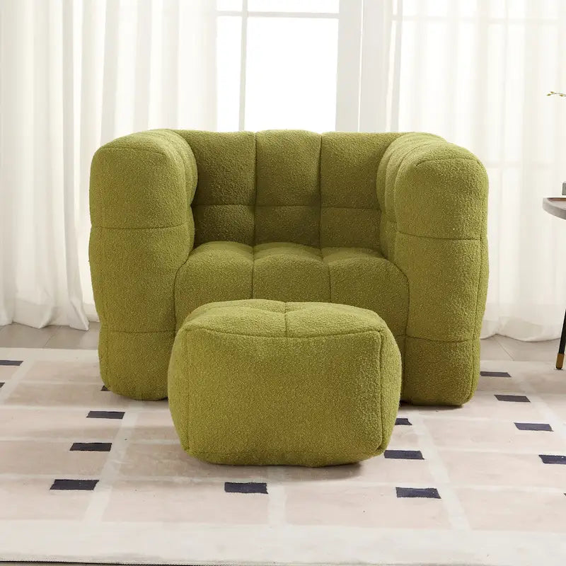 Boucle Upholstered Tufted Modern Single Side Sofa Chair with Ottoman-16