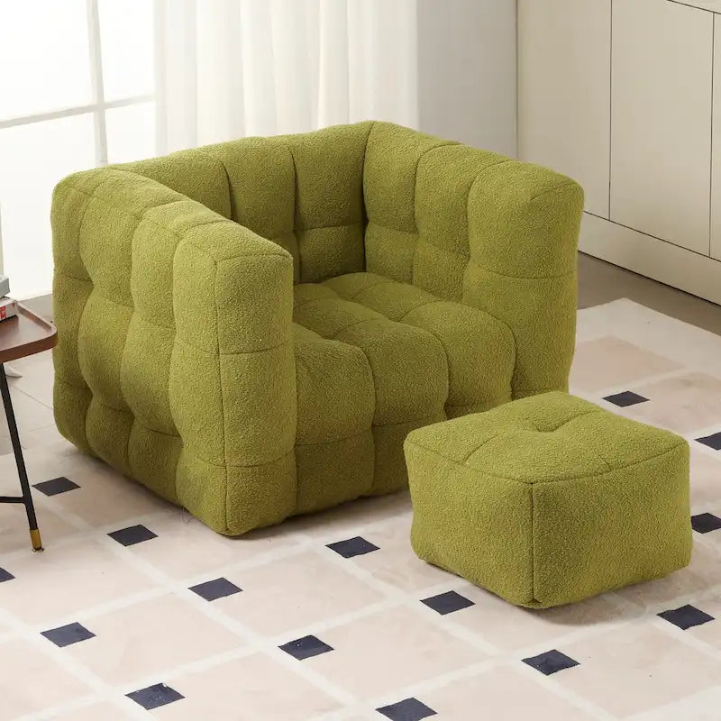 Boucle Upholstered Tufted Modern Single Side Sofa Chair with Ottoman-17