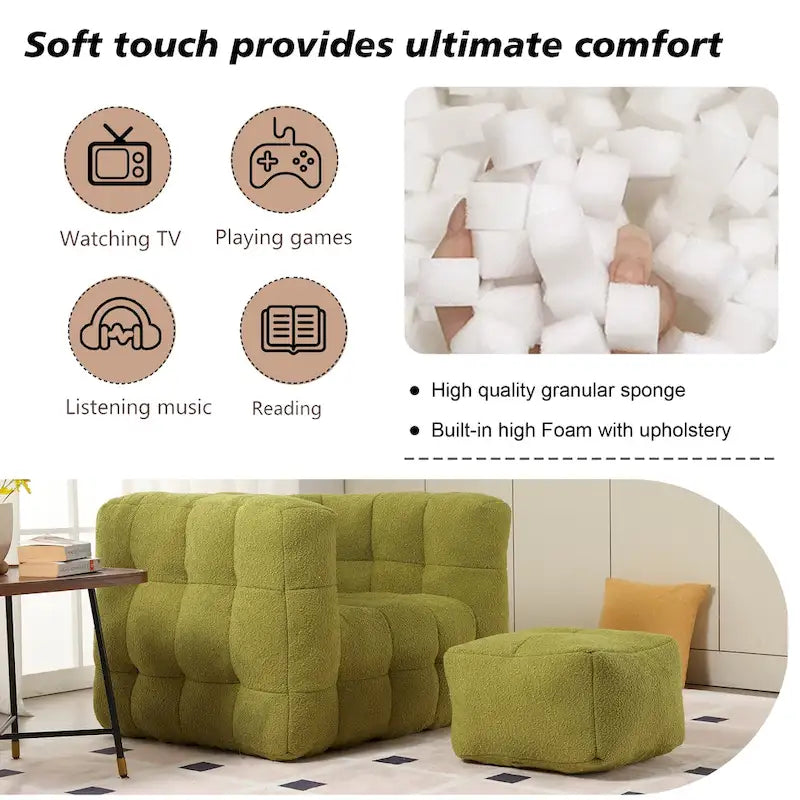 Boucle Upholstered Tufted Modern Single Side Sofa Chair with Ottoman-18