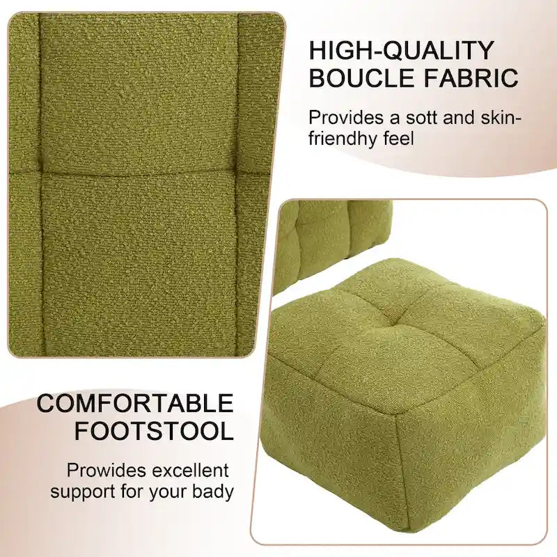 Boucle Upholstered Tufted Modern Single Side Sofa Chair with Ottoman-19