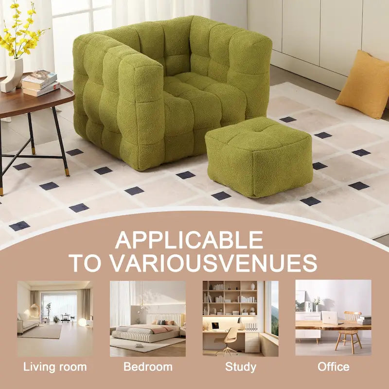 Boucle Upholstered Tufted Modern Single Side Sofa Chair with Ottoman-20