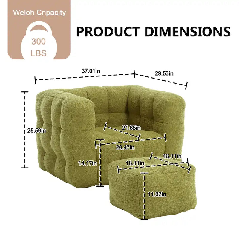 Boucle Upholstered Tufted Modern Single Side Sofa Chair with Ottoman-21