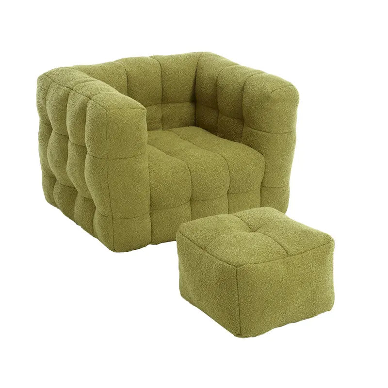 Boucle Upholstered Tufted Modern Single Side Sofa Chair with Ottoman-22