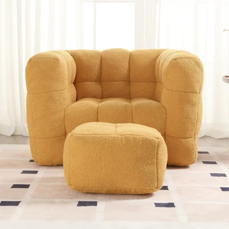 Boucle Upholstered Tufted Modern Single Side Sofa Chair with Ottoman-23