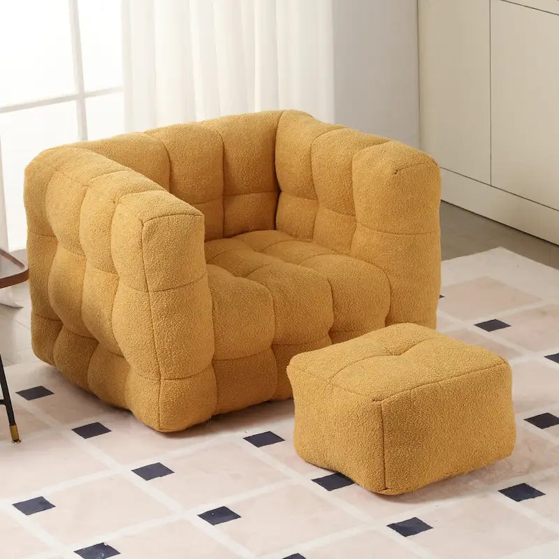 Boucle Upholstered Tufted Modern Single Side Sofa Chair with Ottoman-24