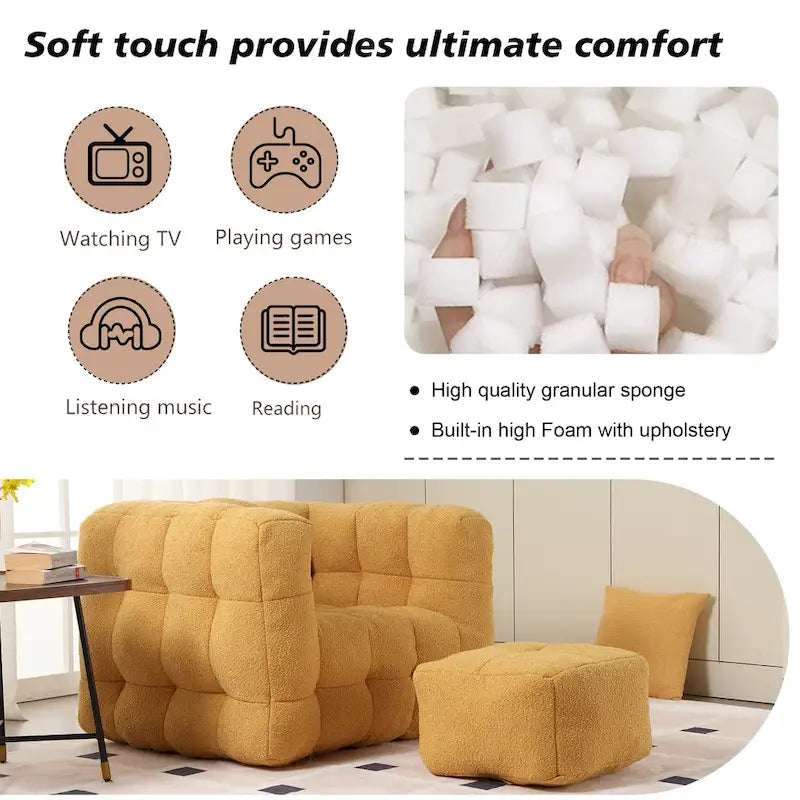 Boucle Upholstered Tufted Modern Single Side Sofa Chair with Ottoman-25