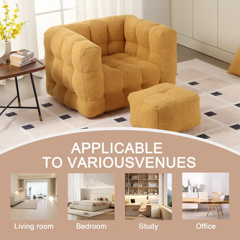 Boucle Upholstered Tufted Modern Single Side Sofa Chair with Ottoman-27