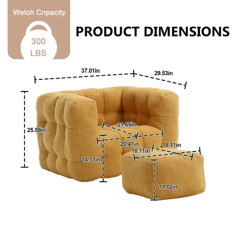 Boucle Upholstered Tufted Modern Single Side Sofa Chair with Ottoman-28