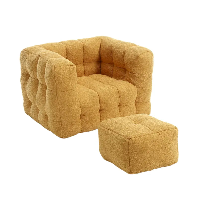Boucle Upholstered Tufted Modern Single Side Sofa Chair with Ottoman-29