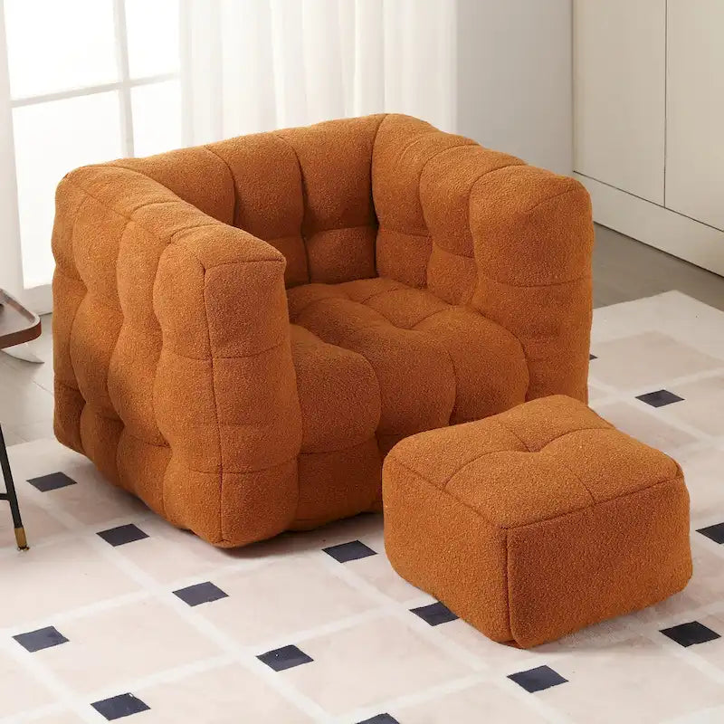 Boucle Upholstered Tufted Modern Single Side Sofa Chair with Ottoman-31