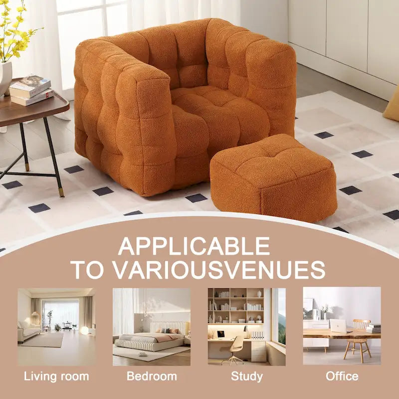 Boucle Upholstered Tufted Modern Single Side Sofa Chair with Ottoman-34