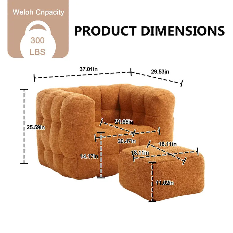 Boucle Upholstered Tufted Modern Single Side Sofa Chair with Ottoman-35