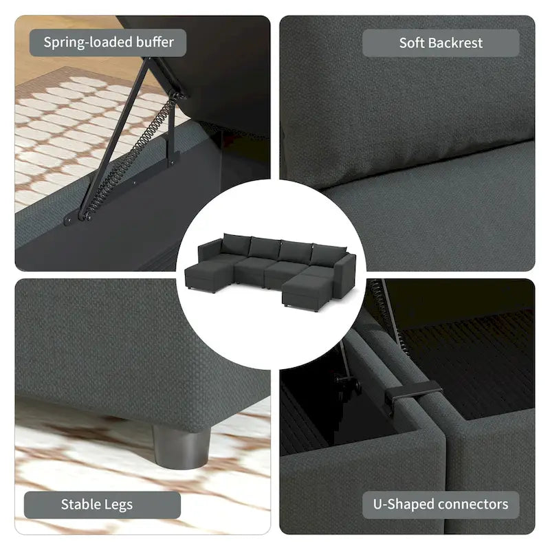 Gray Modular Sectional Sofa with Storage - 3-Piece-28