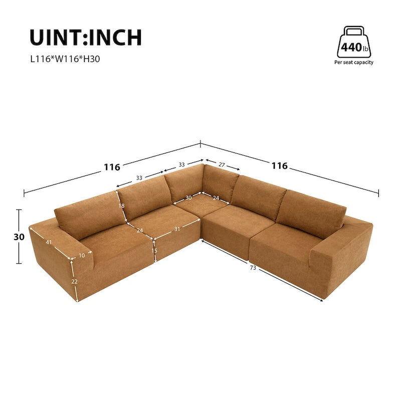 Modular L Shaped Sectional Sofa,Luxury Floor Couch Set,Upholstered Indoor Furniture,Foam-Filled Sleeper Sofa Bed-2