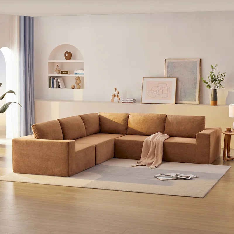 Modular L Shaped Sectional Sofa,Luxury Floor Couch Set,Upholstered Indoor Furniture,Foam-Filled Sleeper Sofa Bed-3