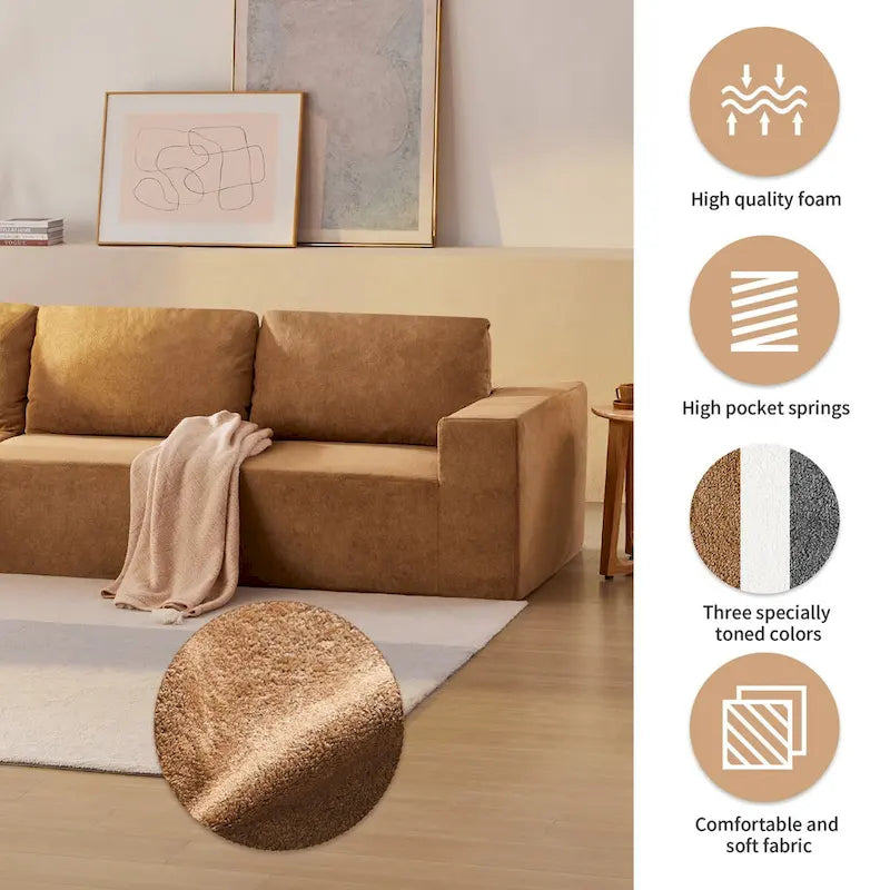 Modular L Shaped Sectional Sofa,Luxury Floor Couch Set,Upholstered Indoor Furniture,Foam-Filled Sleeper Sofa Bed-6