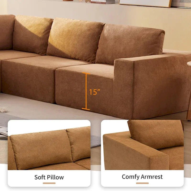 Modular L Shaped Sectional Sofa,Luxury Floor Couch Set,Upholstered Indoor Furniture,Foam-Filled Sleeper Sofa Bed-7
