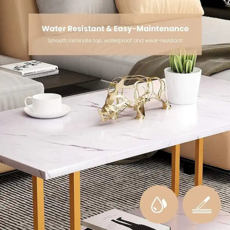 39 Wide 2-Tier Faux Marble Top Coffee Table with Steel Frame-20