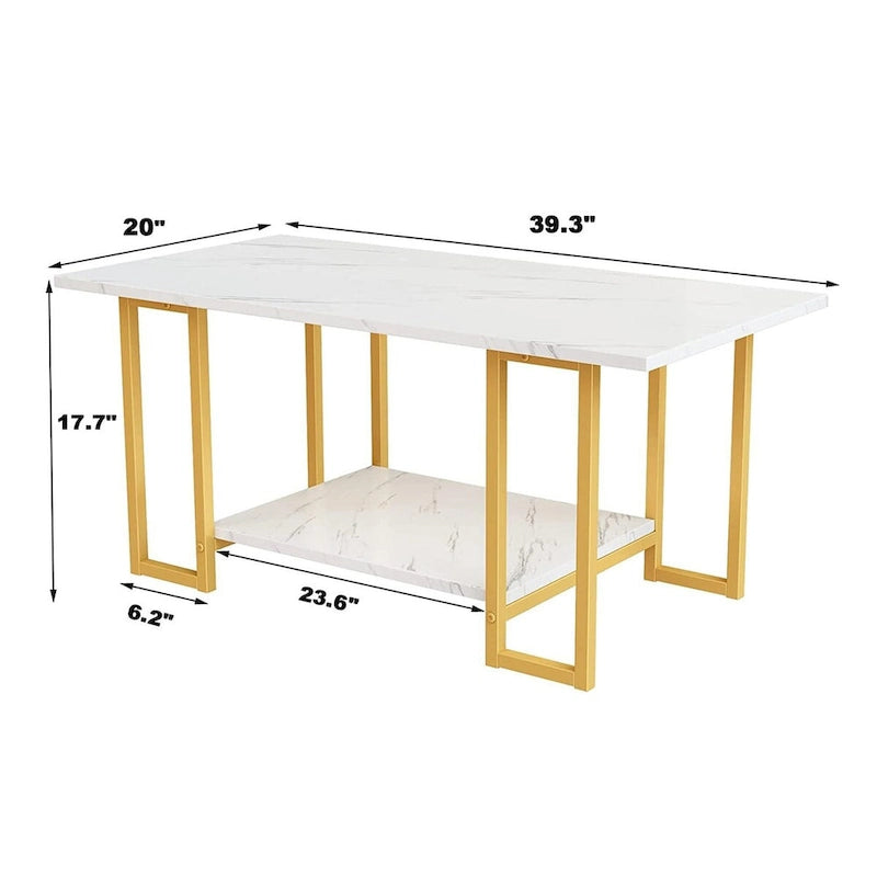 39 Wide 2-Tier Faux Marble Top Coffee Table with Steel Frame-21