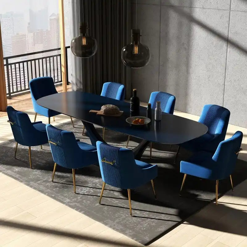 Velvet Tufted Dining Chairs Set of 8 - Gold Accent