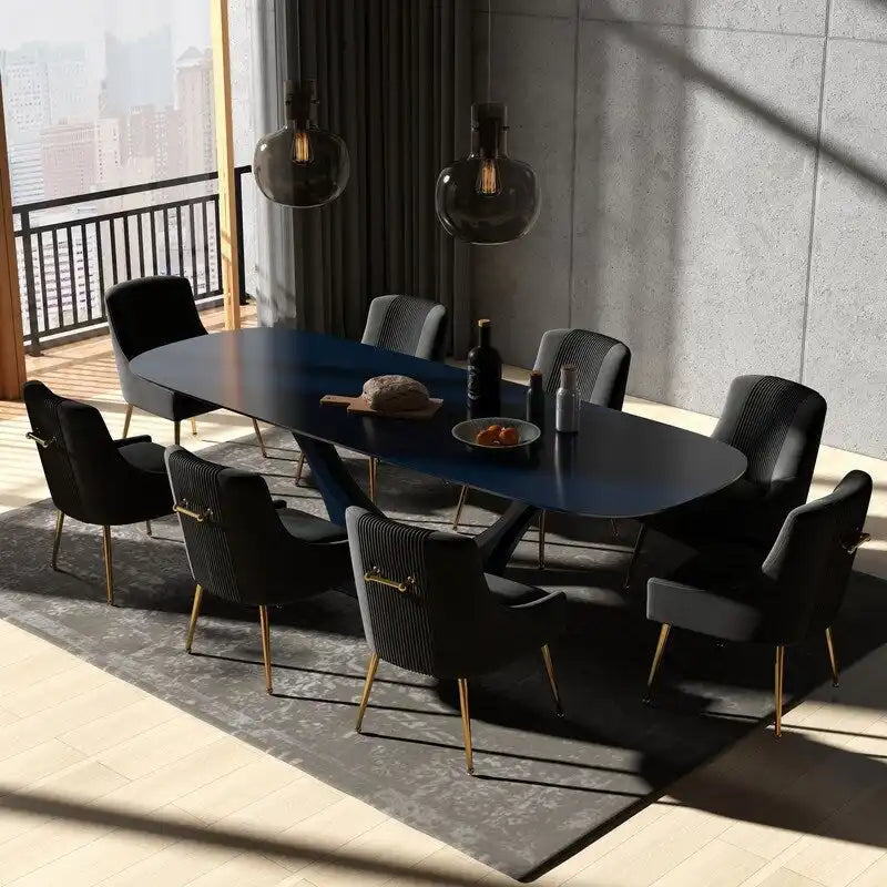 Velvet Tufted Dining Chairs Set of 8 - Gold Accent