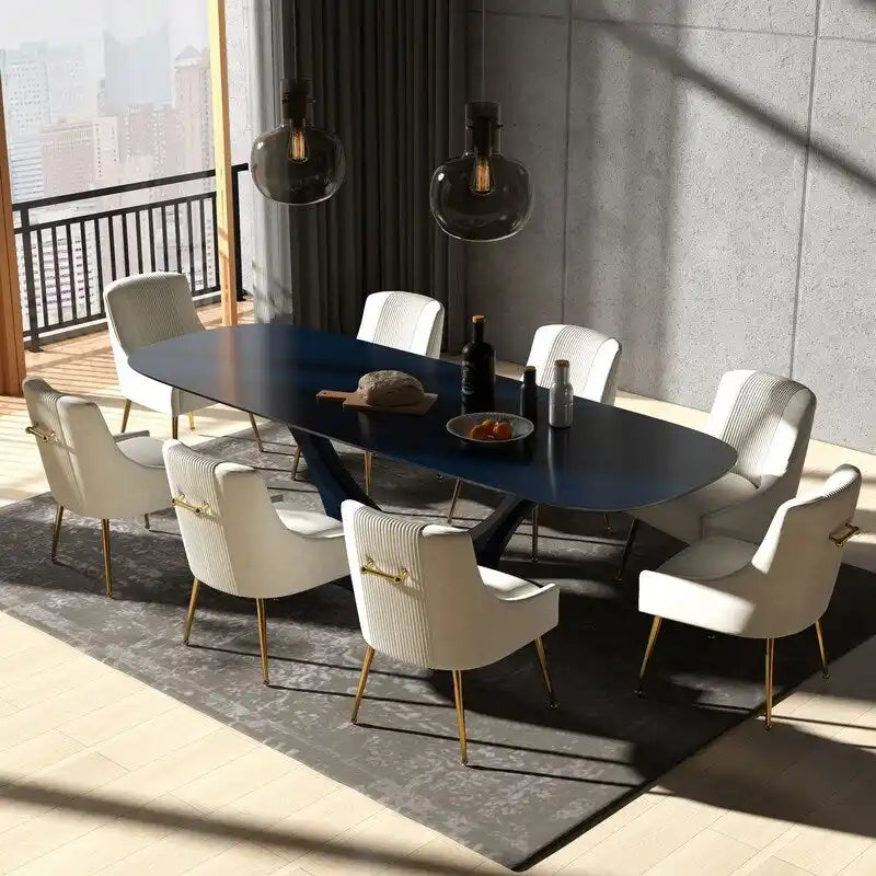 Velvet Tufted Dining Chairs Set of 8 - Gold Accent